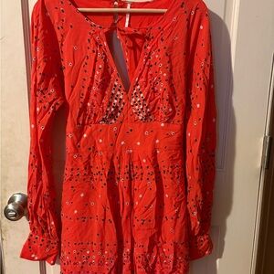 Free People Red Floral Coryn Dress